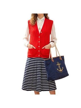 Vintage 70s 80s bright red cable knit retro old money boxy grandpa sweater vest